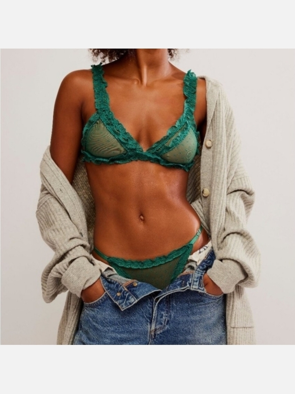 Free People Mesh Lace Bralette Green